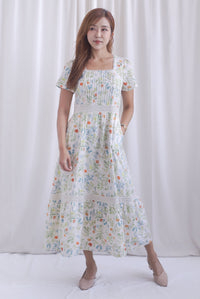 Summer Puffy Sleeves Lattice Pintuck Maxi Dress In Summer Cream