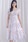 TDC Aurora Floral Puffy Sleeve Smocked Maxi Dress In Pastal