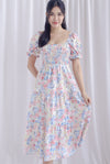 TDC Aurora Floral Puffy Sleeve Smocked Maxi Dress In Vibrant