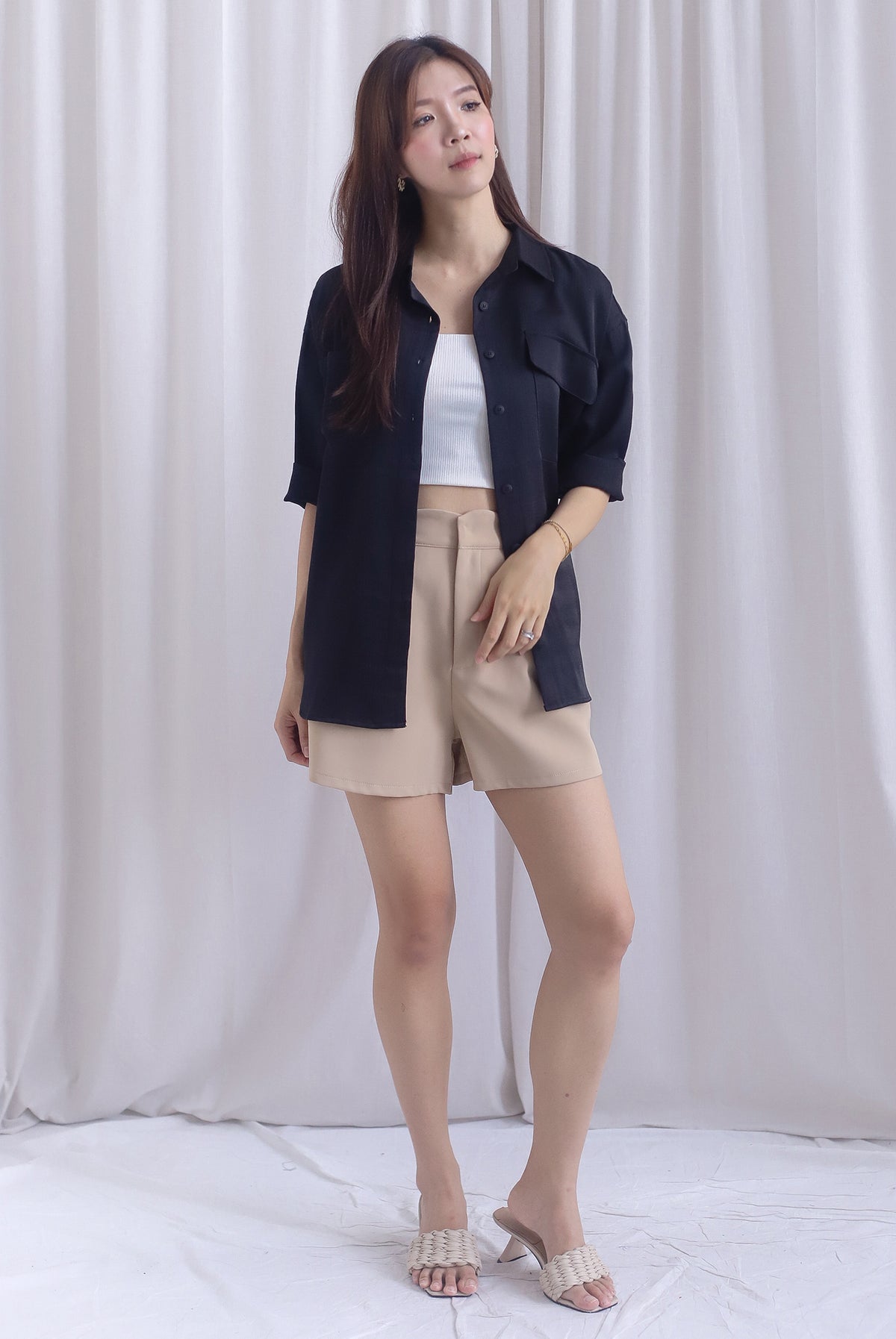 TDC Bailey Oversized Drawstring Shirt In Black