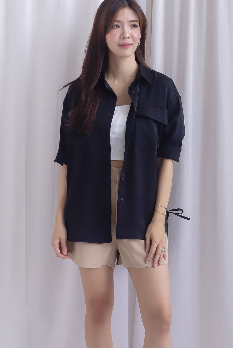 TDC Bailey Oversized Drawstring Shirt In Black