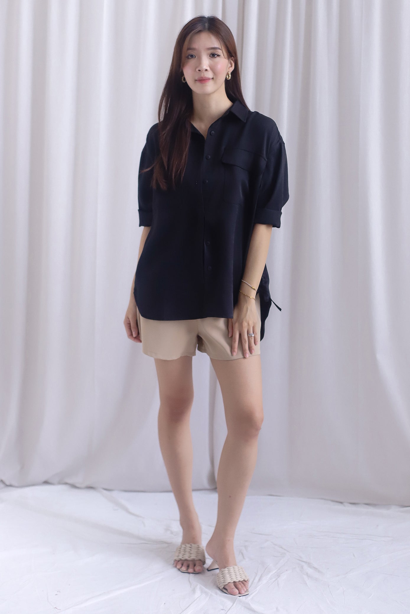 TDC Bailey Oversized Drawstring Shirt In Black