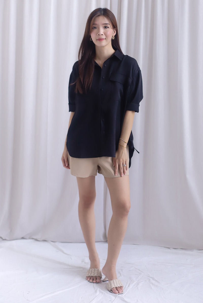 TDC Bailey Oversized Drawstring Shirt In Black