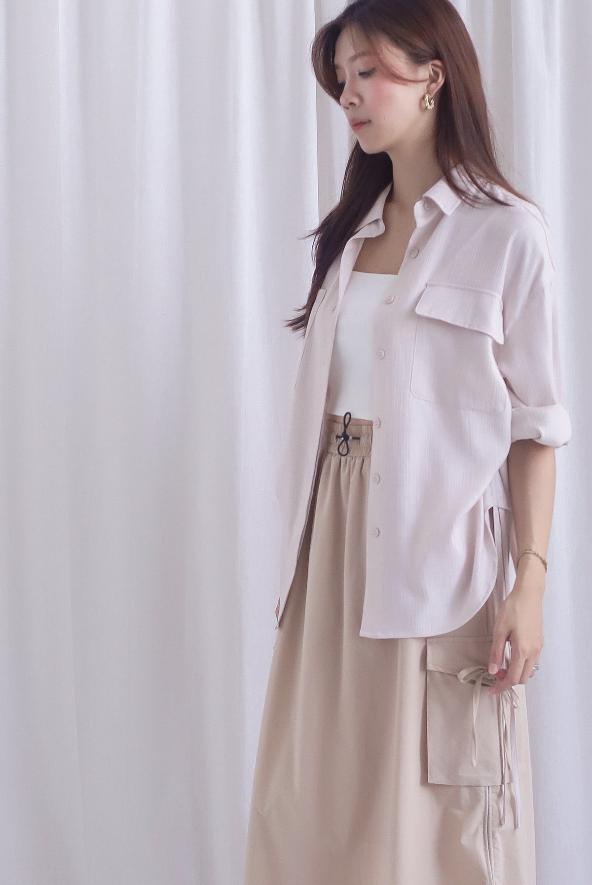 TDC Bailey Oversized Drawstring Shirt In Ecru