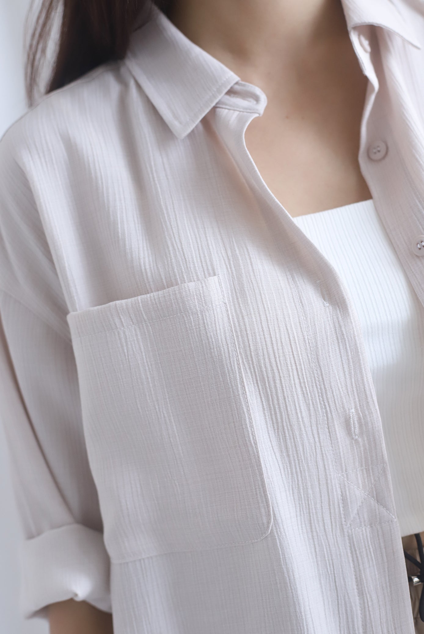 TDC Bailey Oversized Drawstring Shirt In Ecru