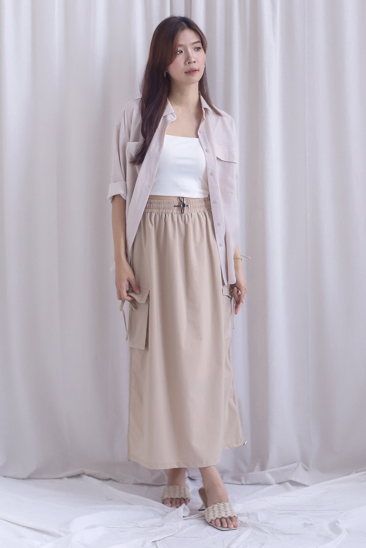 TDC Bailey Oversized Drawstring Shirt In Ecru