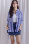 TDC Bailey Oversized Drawstring Shirt In Navy Stripes