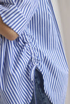 TDC Bailey Oversized Drawstring Shirt In Navy Stripes