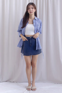 TDC Bailey Oversized Drawstring Shirt In Navy Stripes