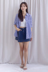 TDC Bailey Oversized Drawstring Shirt In Navy Stripes