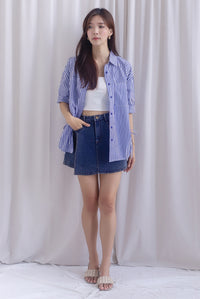 TDC Bailey Oversized Drawstring Shirt In Navy Stripes