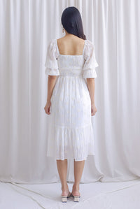 TDC Basha Tiered Puffy Sleeve Maxi Dress In White Embro