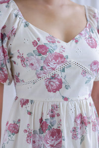 *Premium* TDC Bella Floral Eyelet Crochet Dress In Cream/Pink