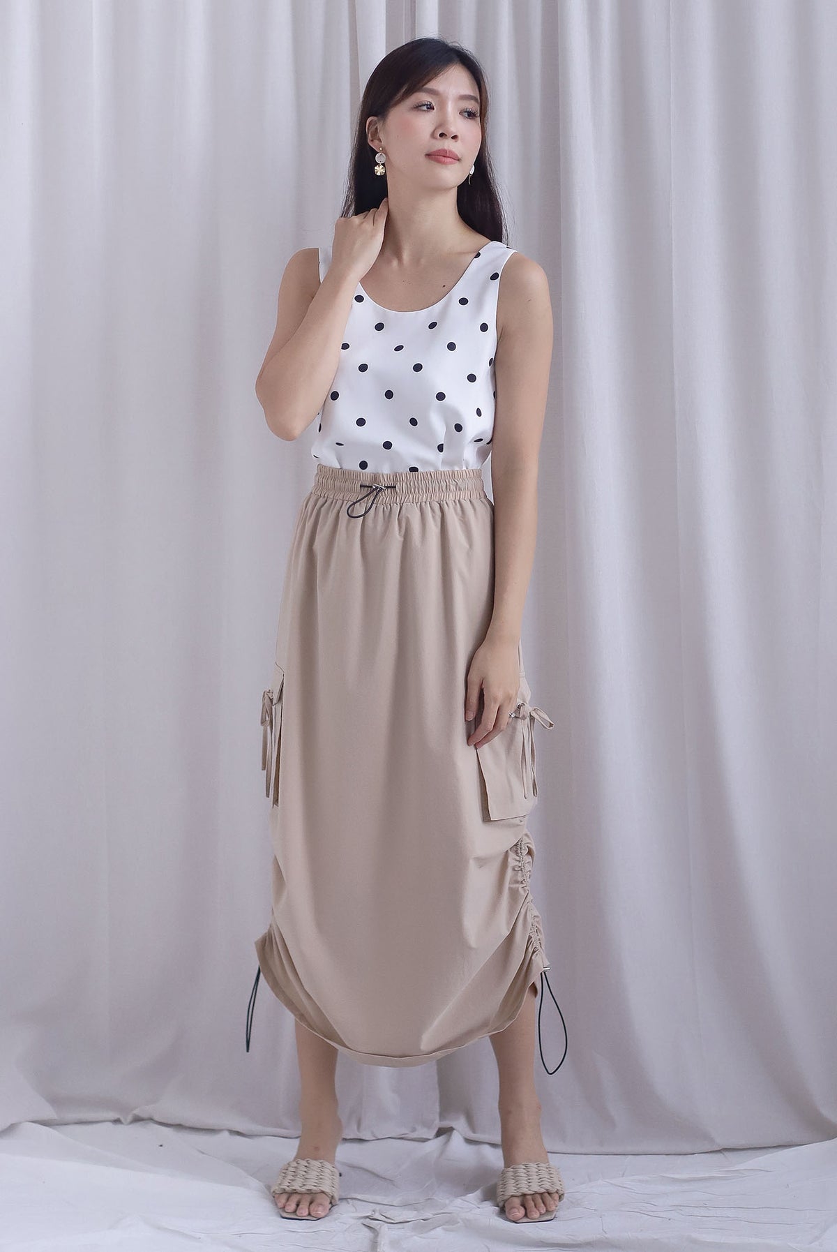 TDC Bridgette Ribbon Pockets Cargo Skirt In Ecru