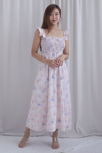TDC Henrietta Multi Way Smocked Maxi Dress In Misty Rose