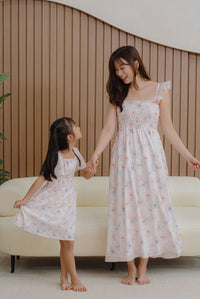 TDC Henrietta Multi Way Smocked Maxi Dress In Misty Rose