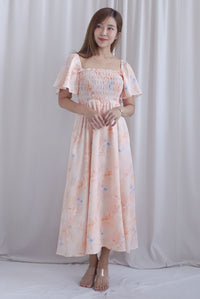 TDC Henrietta Multi Way Smocked Maxi Dress In Orange Pale