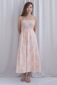 TDC Henrietta Multi Way Smocked Maxi Dress In Orange Pale