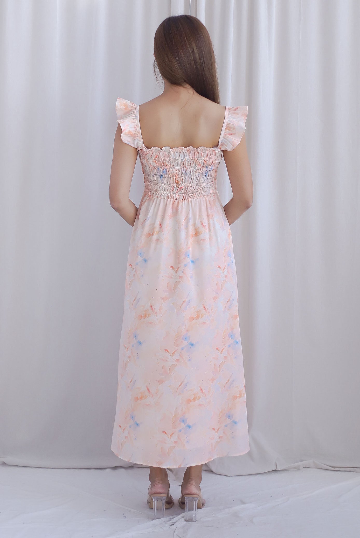 TDC Henrietta Multi Way Smocked Maxi Dress In Orange Pale