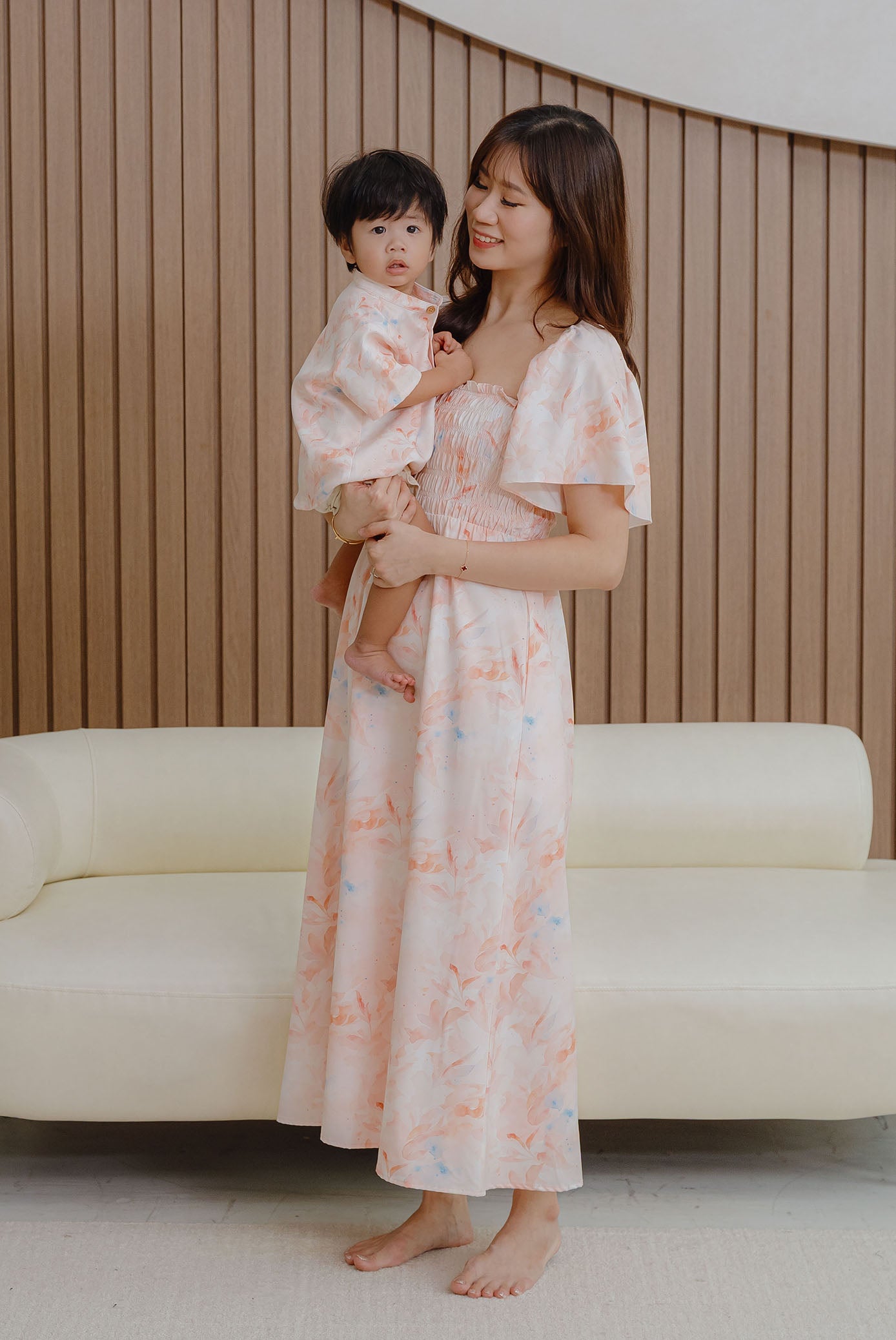 TDC Henrietta Multi Way Smocked Maxi Dress In Orange Pale