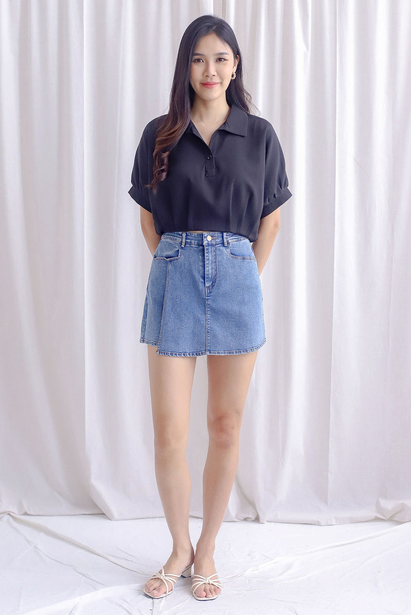 TDC Janelle Mini Denim Skorts In Mid wash