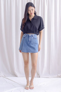 TDC Janelle Mini Denim Skorts In Mid wash