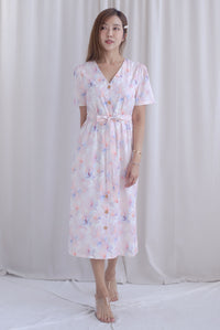 TDC Lovie Buttons Drawstring Dress In Misty Rose