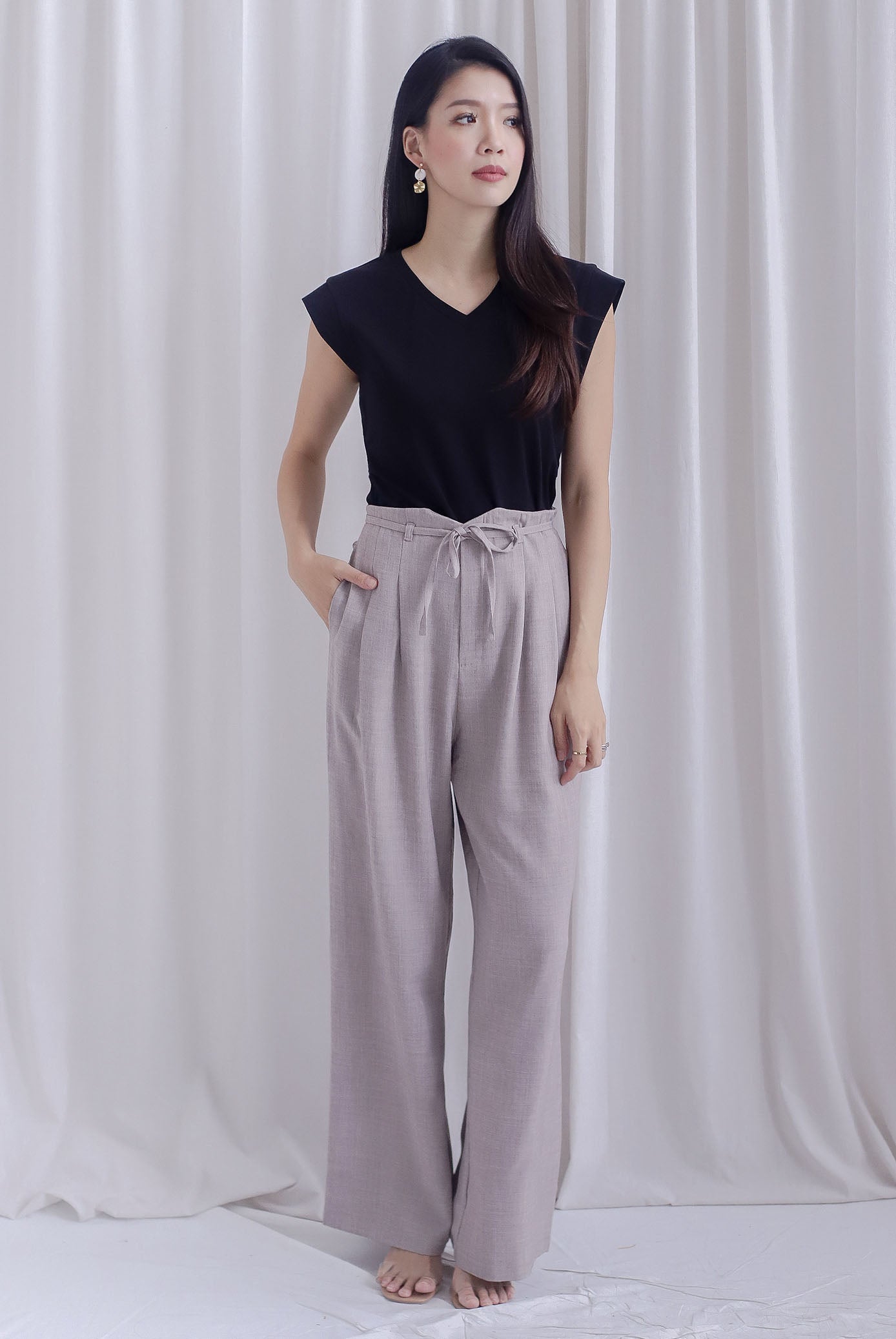 TDC Marlo Tux Waist Pants In Grey