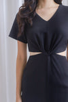 TDC Oreana Tweed Twist Knot Cut Out Dress In Black
