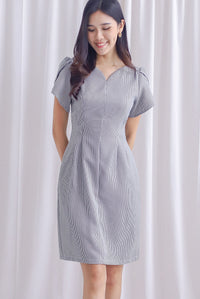 TDC Poesy Tulip Sleeve Work Dress In Houndstooth