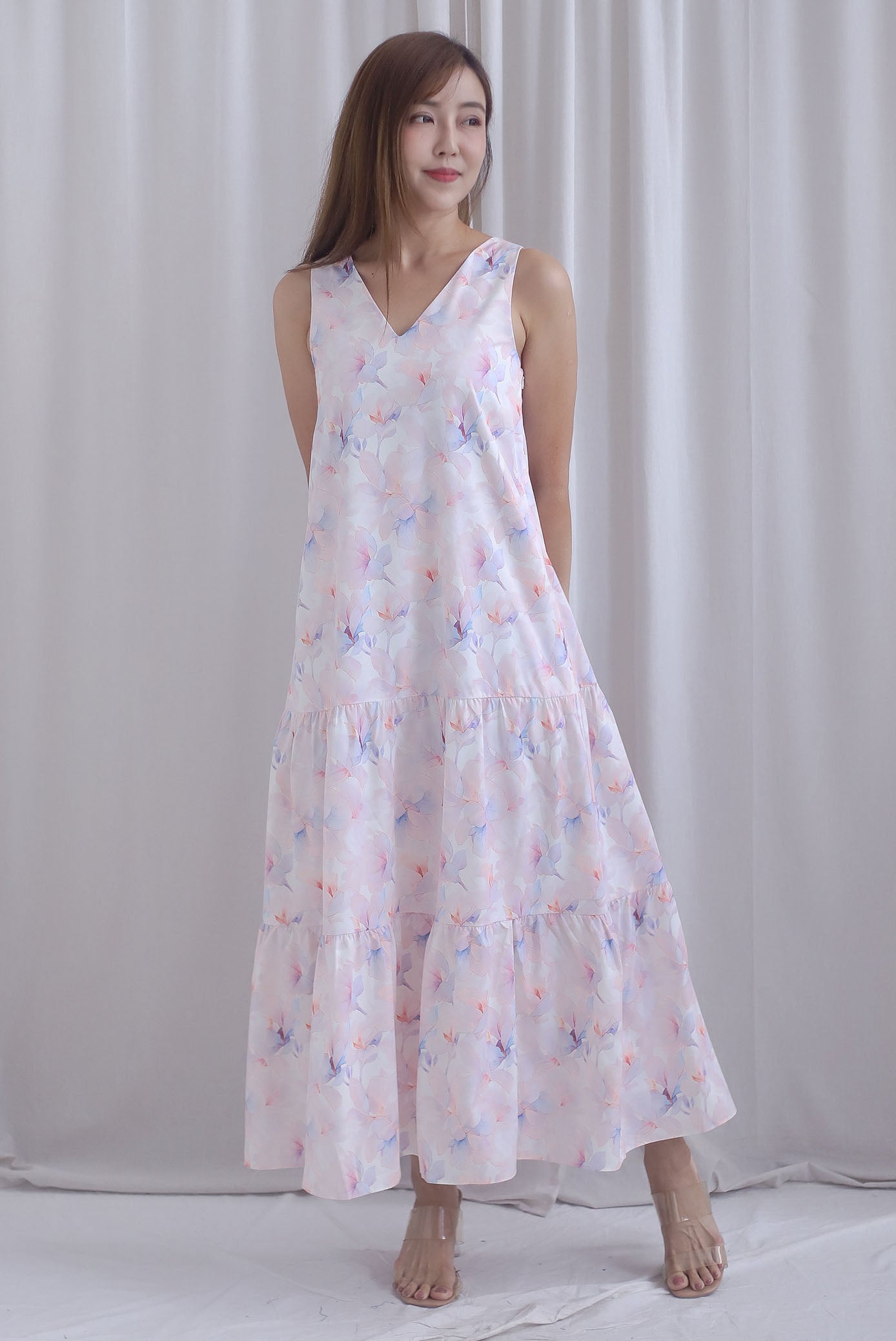 TDC Scottie Two Ways Tiered Maxi Dress In Misty Rose