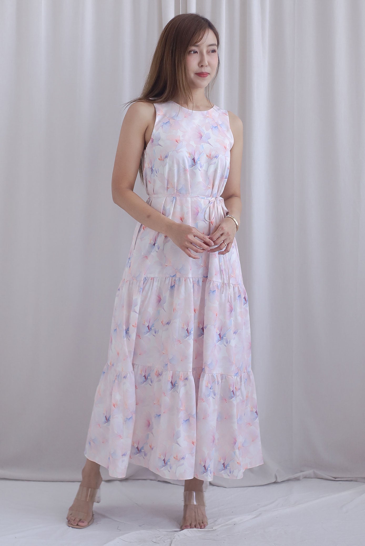 TDC Scottie Two Ways Tiered Maxi Dress In Misty Rose