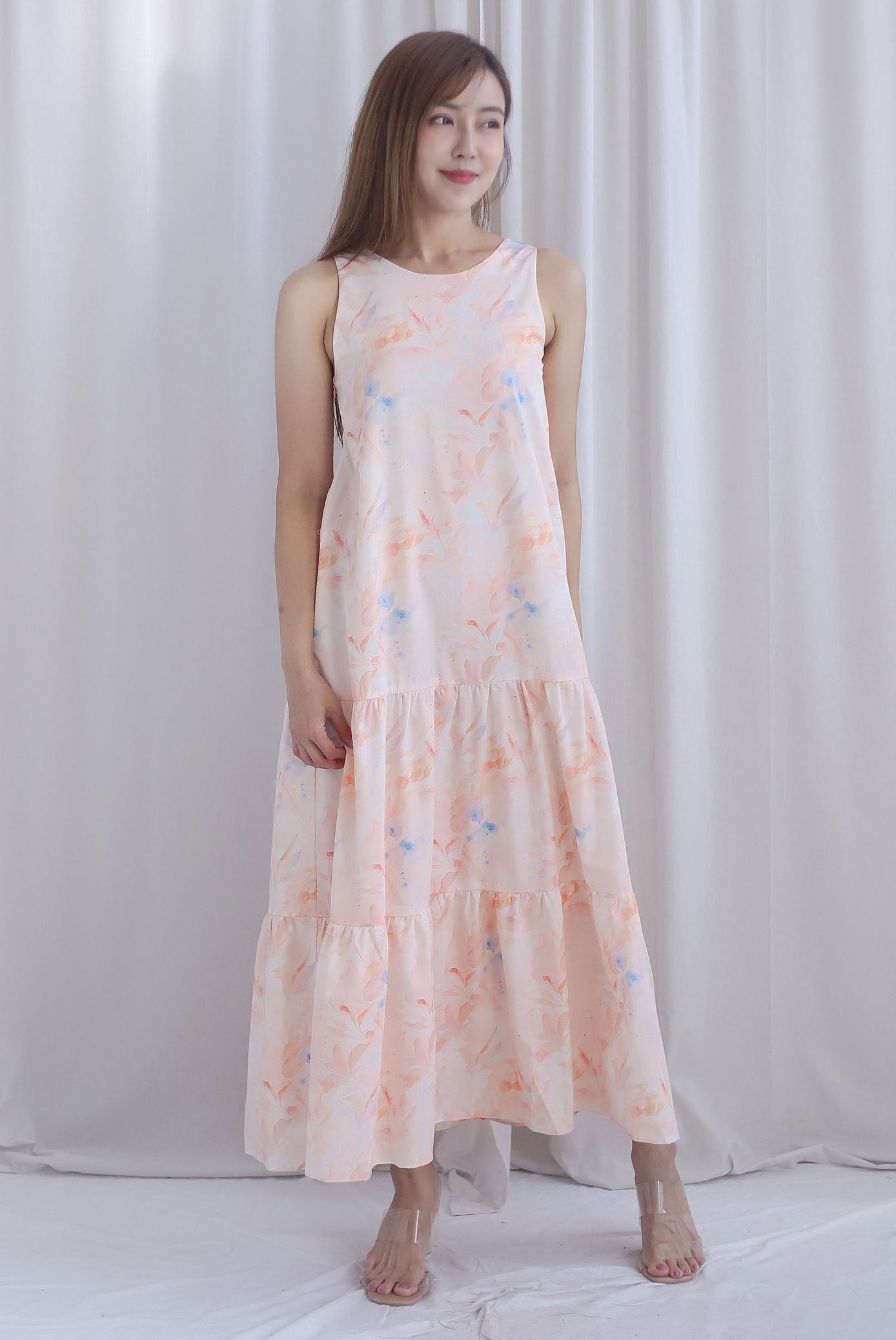 TDC Scottie Two Ways Tiered Maxi Dress In Orange Pale