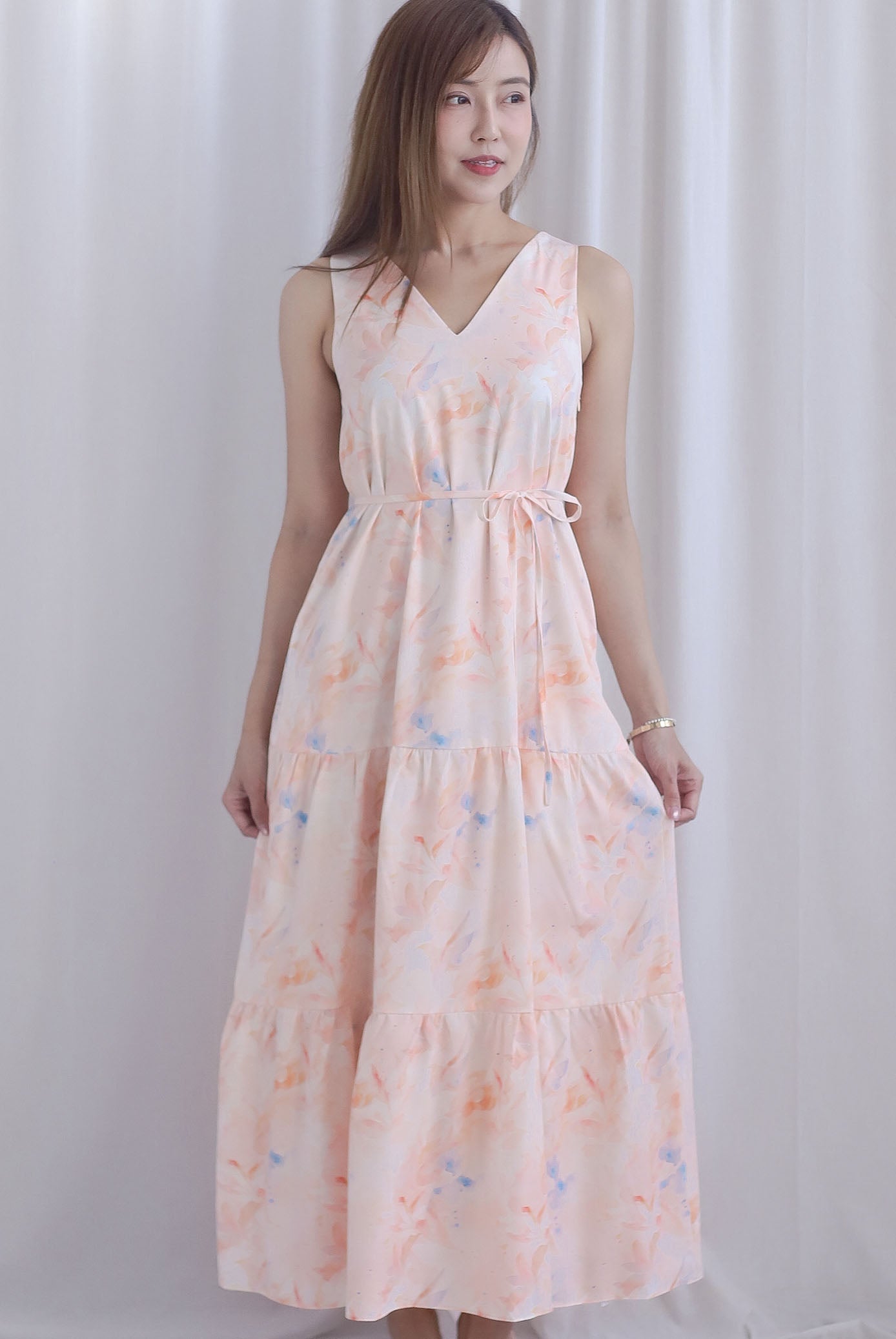 TDC Scottie Two Ways Tiered Maxi Dress In Orange Pale