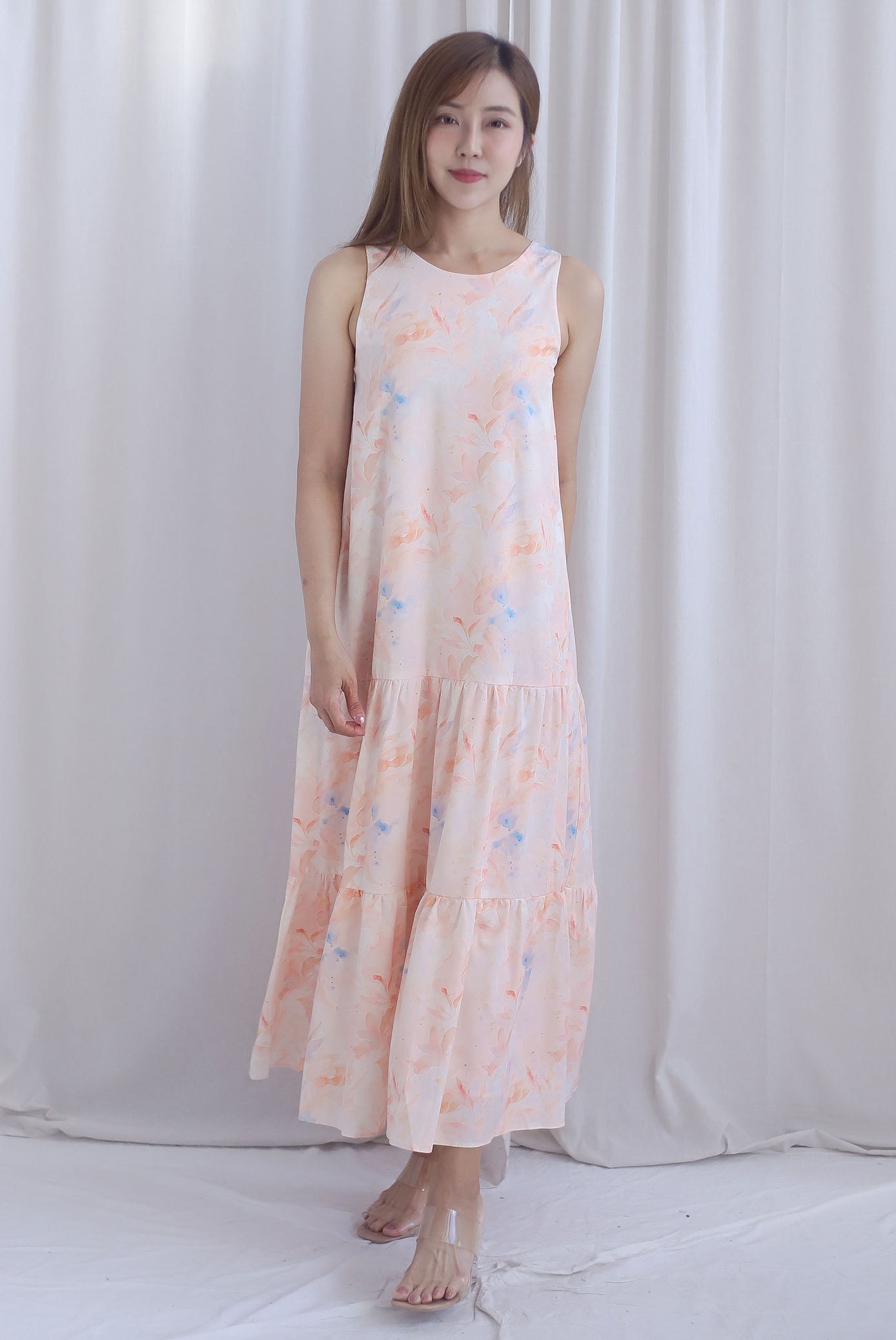 TDC Scottie Two Ways Tiered Maxi Dress In Orange Pale