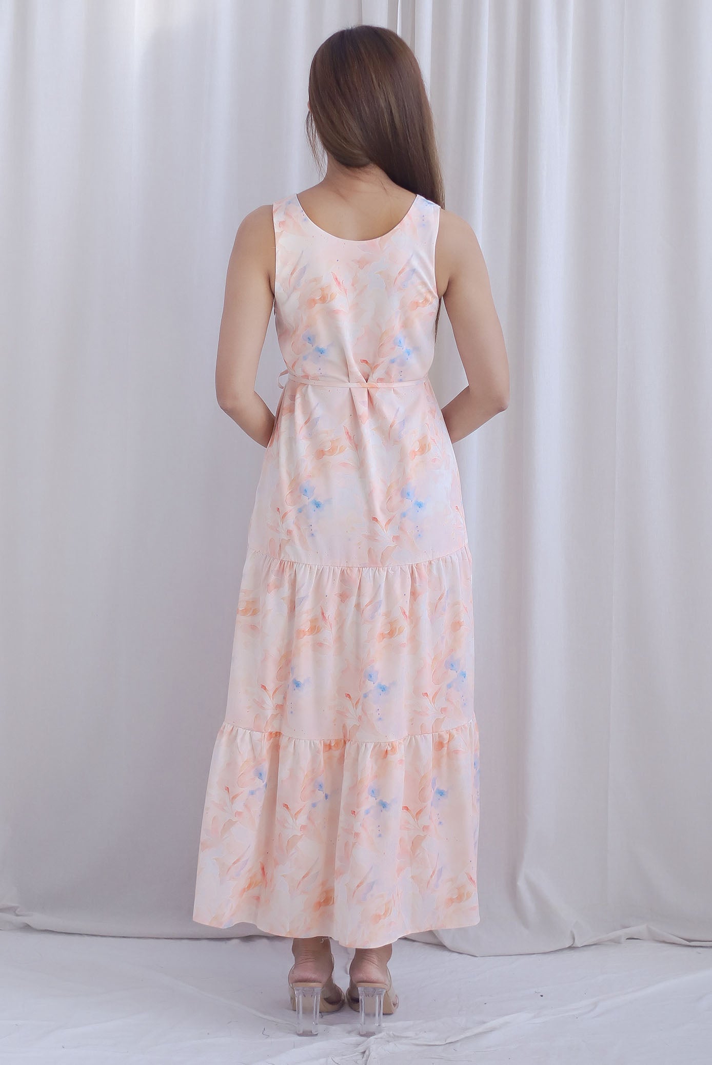 TDC Scottie Two Ways Tiered Maxi Dress In Orange Pale