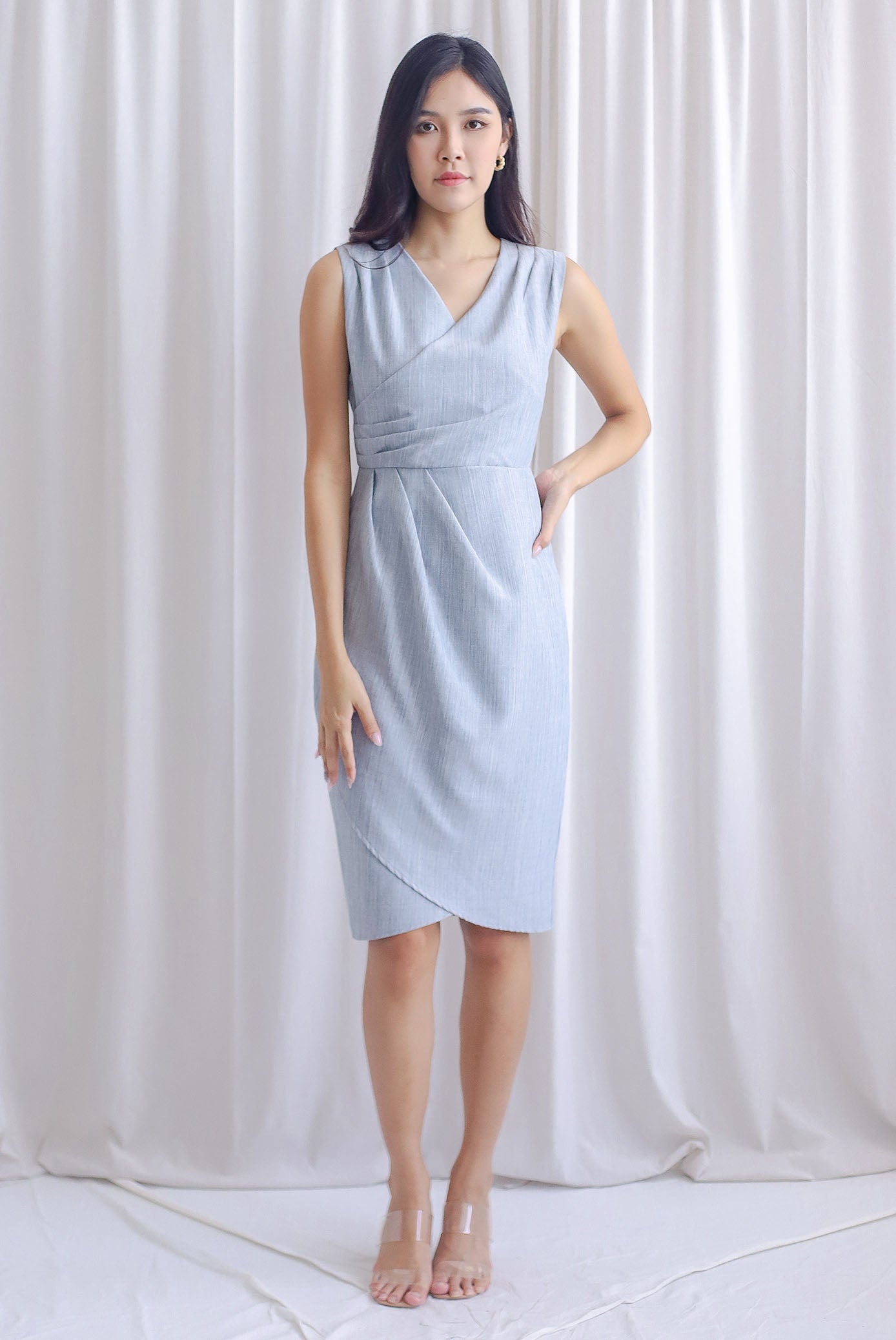 TDC Valorie Pleated Tulip Work Dress In Grey