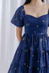 Thora Puffy Sleeve Babydoll Dress In Navy Floral