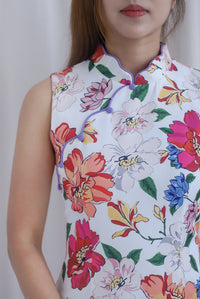 Tiara Floral Mermaid Cheong Sam Dress In White