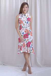 Tiara Floral Mermaid Cheong Sam Dress In White