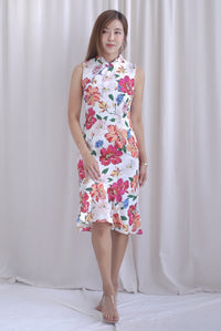 Tiara Floral Mermaid Cheong Sam Dress In White