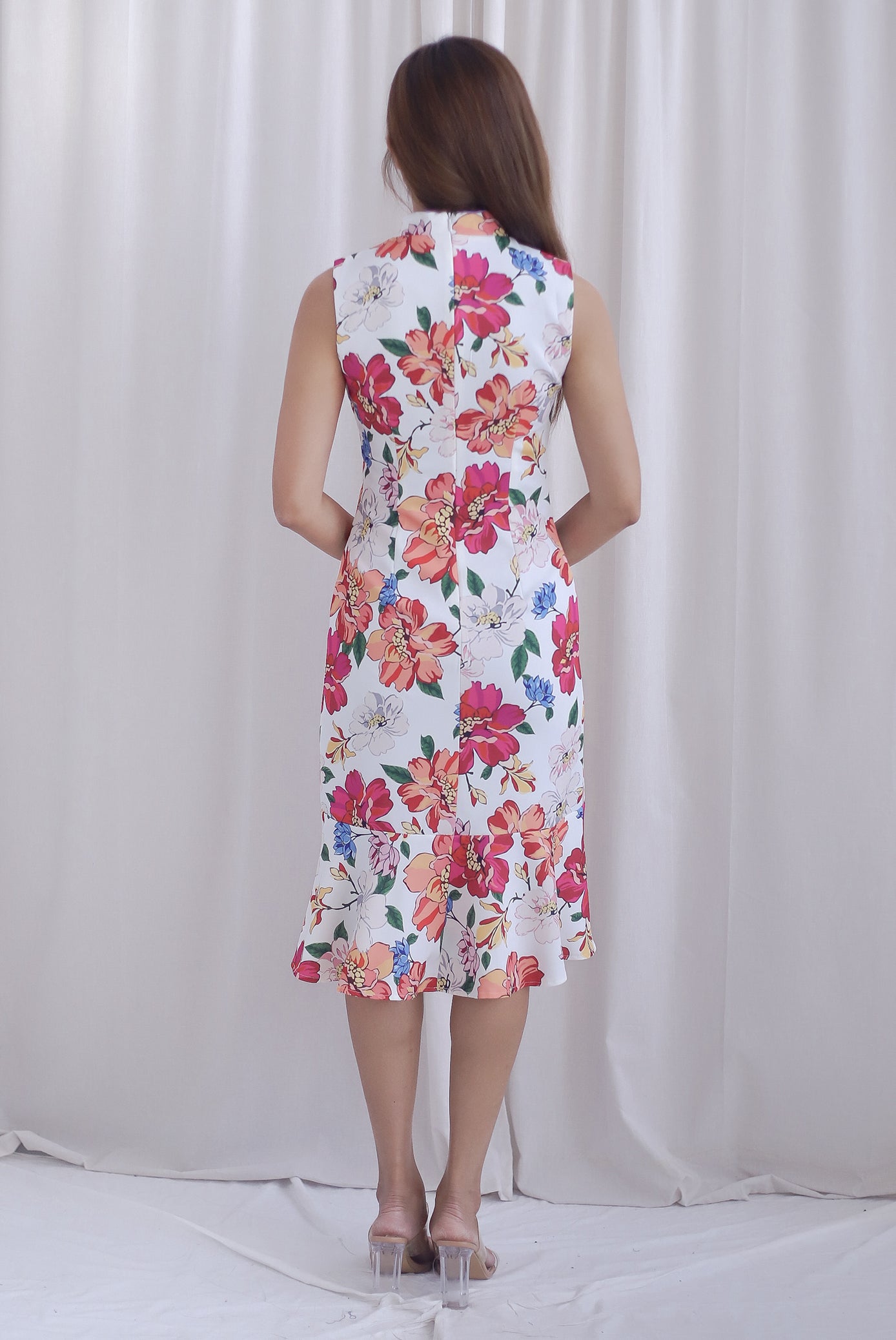 Tiara Floral Mermaid Cheong Sam Dress In White