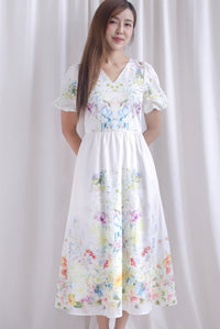 Tillie Placement Floral V Neck Midi Dress