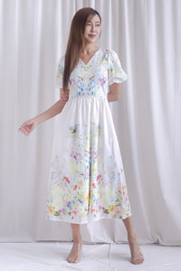 Tillie Placement Floral V Neck Midi Dress