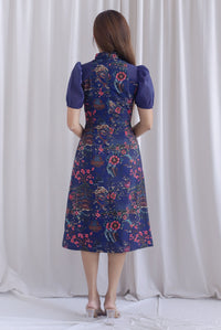 Ukiyoe Organza Sleeve A line Cheong Sam Dress In Navy Blue