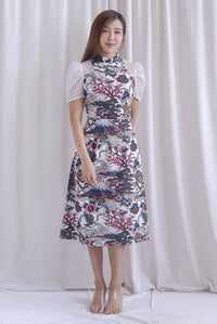 Ukiyoe Organza Sleeve A line Cheong Sam Dress In White