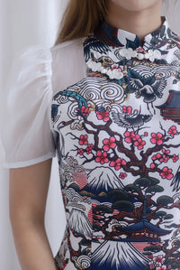 Ukiyoe Organza Sleeve A line Cheong Sam Dress In White