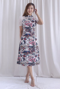 Ukiyoe Organza Sleeve A line Cheong Sam Dress In White