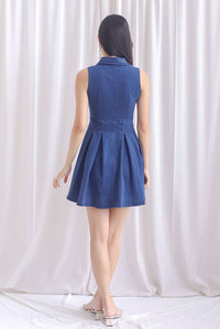 Valrie Sleeveless Buttons Denim Dress In Dark Wash