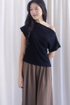 Vega Ribbed Wide Neck Top In Black